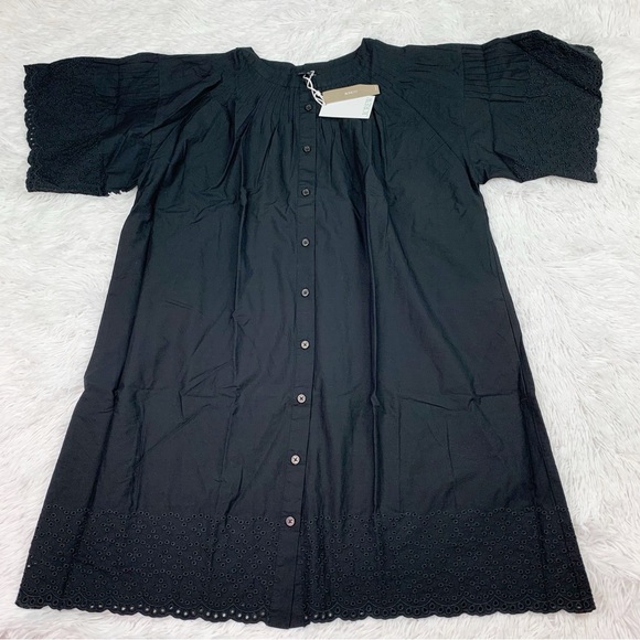 J Crew short sleeve Jolie dress in eyelet cotton poplin button front in black - Picture 3 of 11